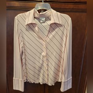 Fashion Bug Vintage Pink Black long Sleeve Button Down Front Top Size Large